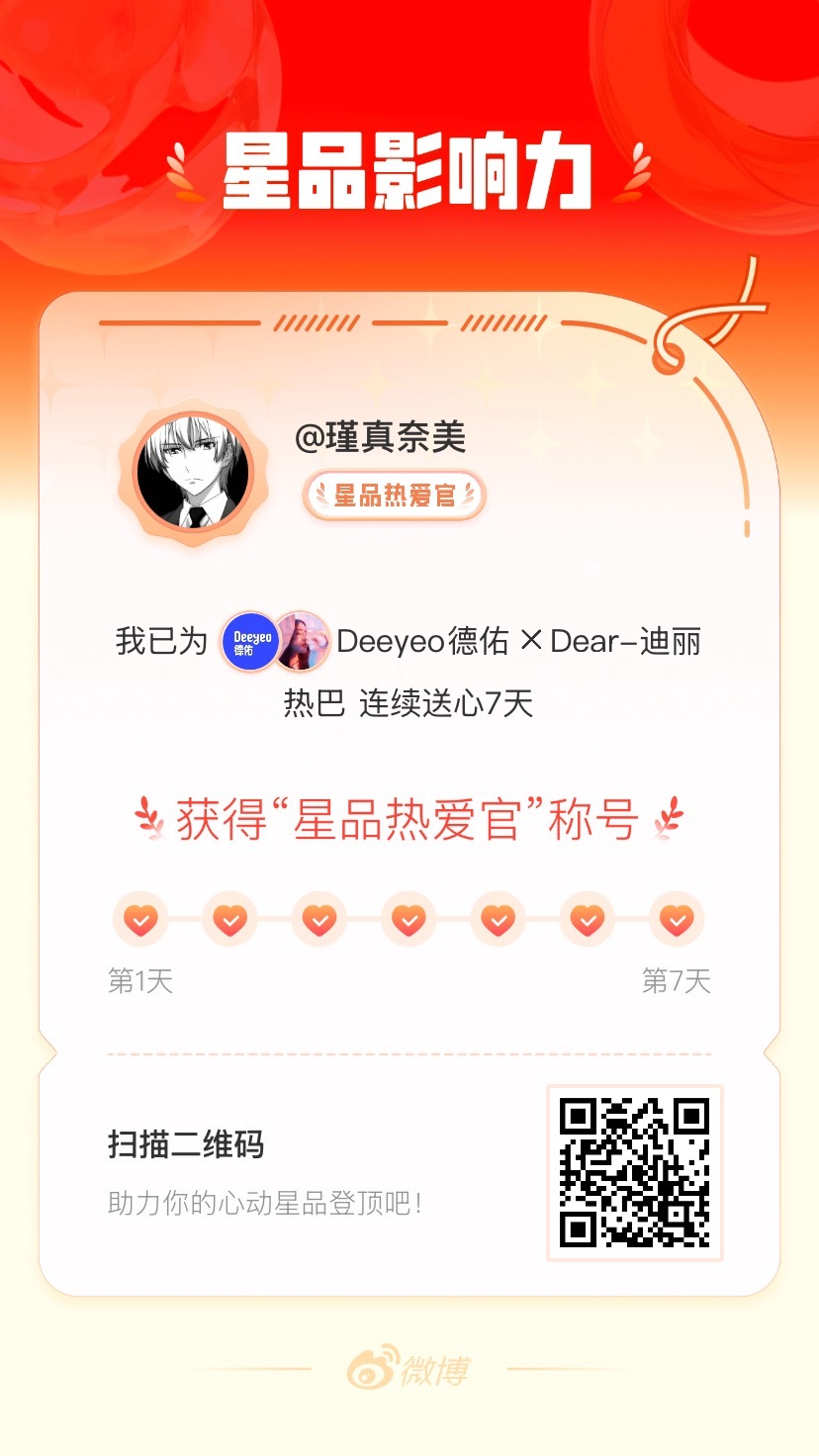 我在星品影响力上为 X 连续送心7天，获得“星品热爱官”称号！快来一起pick你