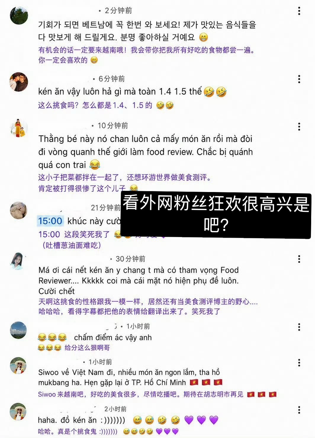 朴时宇给中国菜打低分上海vlog是发在外网的，字幕是无中文的，几根粉丝全是中国的
