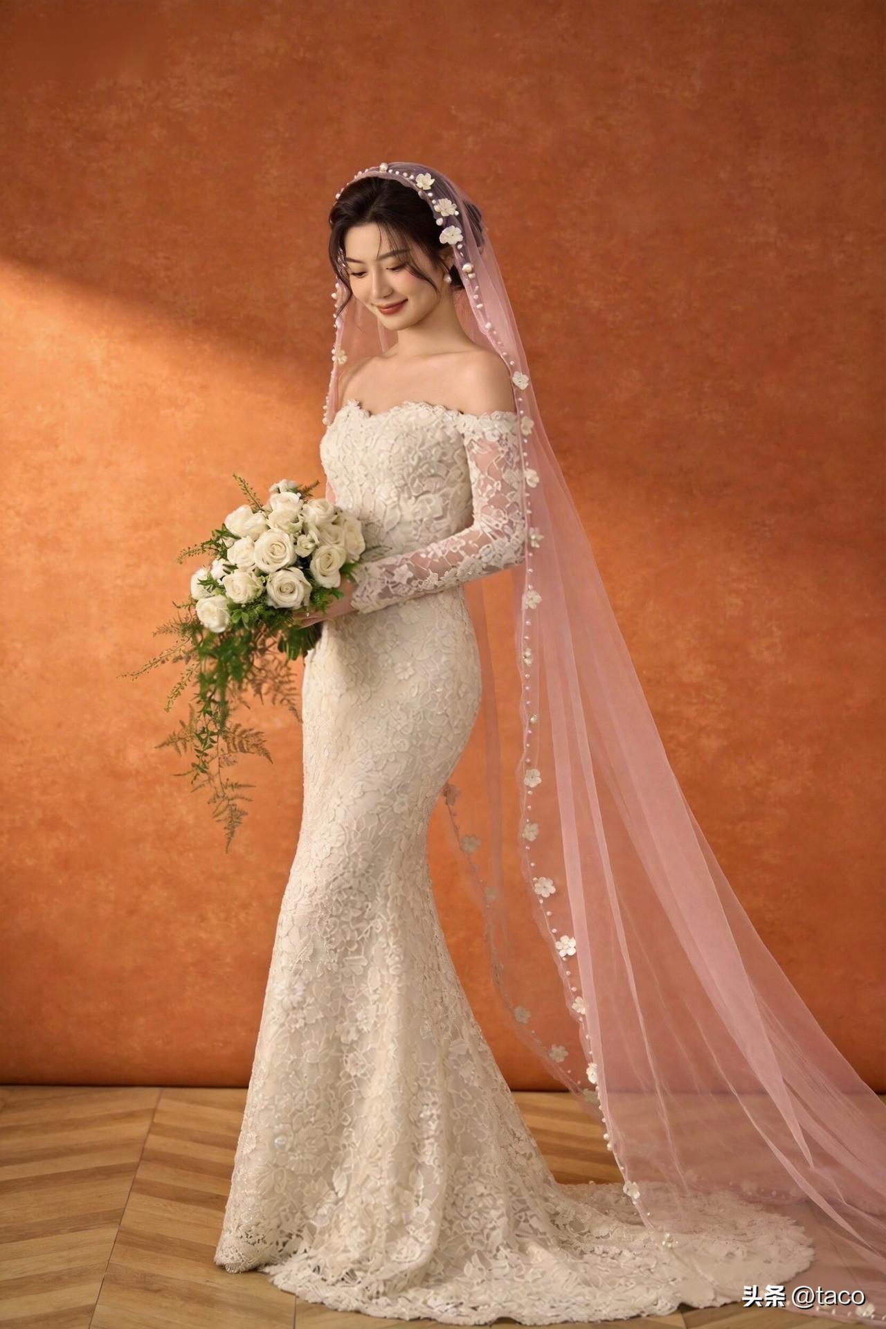 梦幻婚纱，优雅新娘，花海中的浪漫时刻