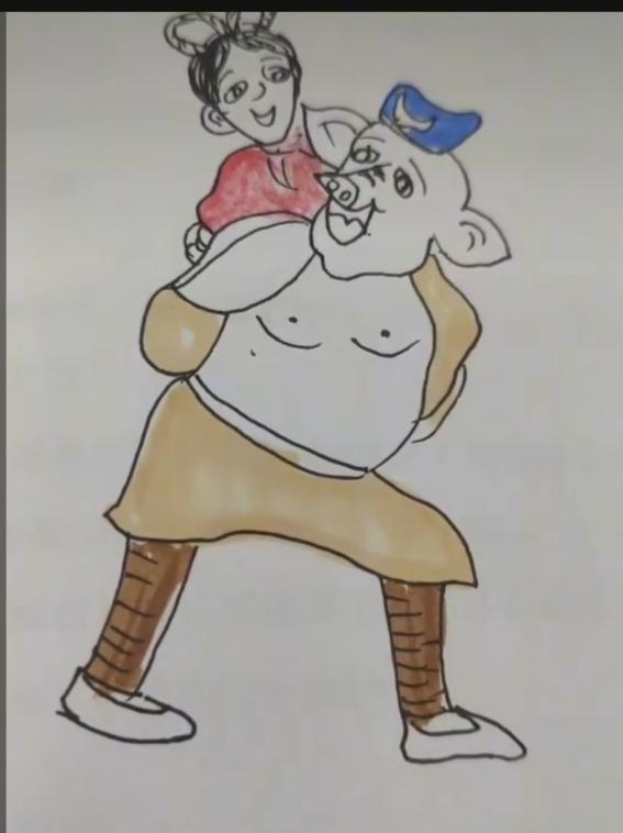 〔看图猜成语〕
图中画面真是好；
老朱就把媳妇背；
谐音猜个成语来；
心甘情愿看