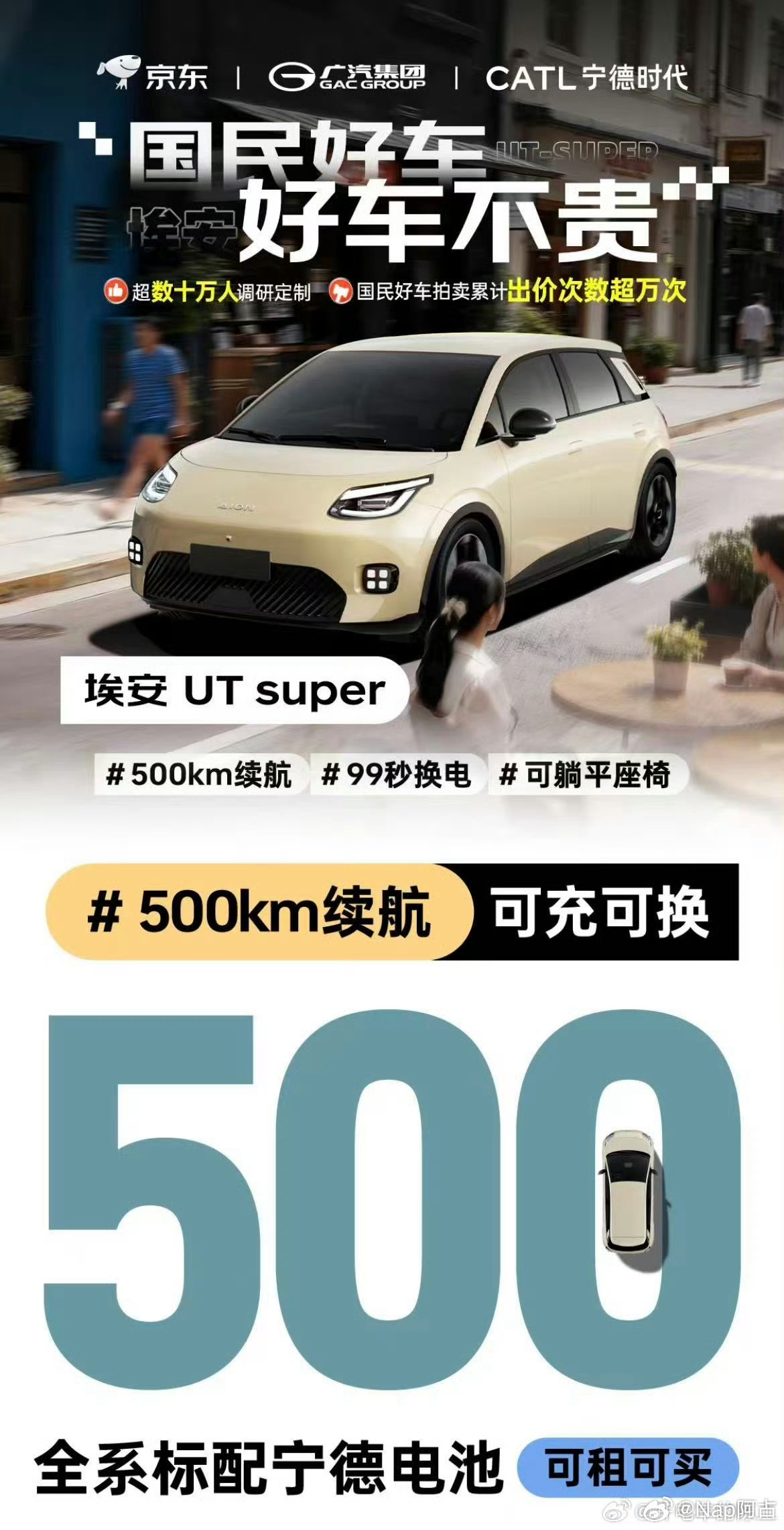 京东，广汽，宁德时代联合宣发的换电广汽埃安 UT Super 换电版正式上市了电