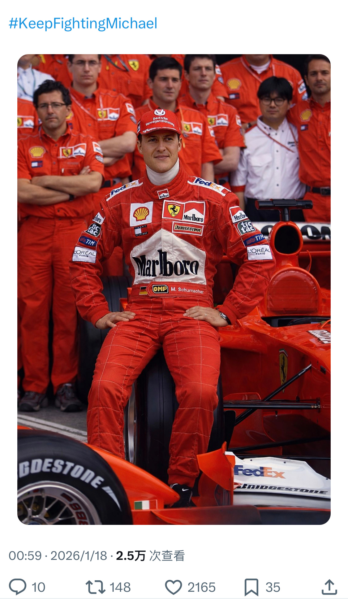 曝车王舒马赫已经可以借助轮椅活动2001年舒马赫在巴塞罗那赛道 F1巴塞罗那试航