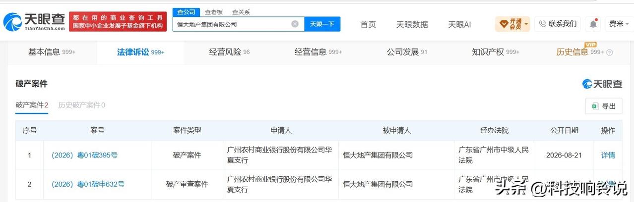 【恒大地产被申请破产 恒大地产被申请破产审查】
天眼查法律诉讼信息显示，近日，恒