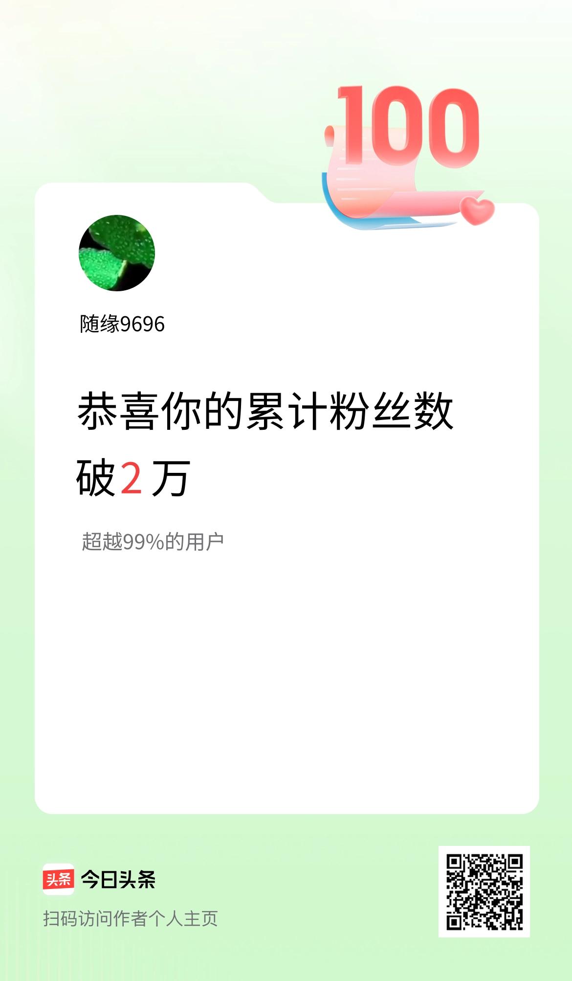 我在头条累计粉丝数破2万啦！