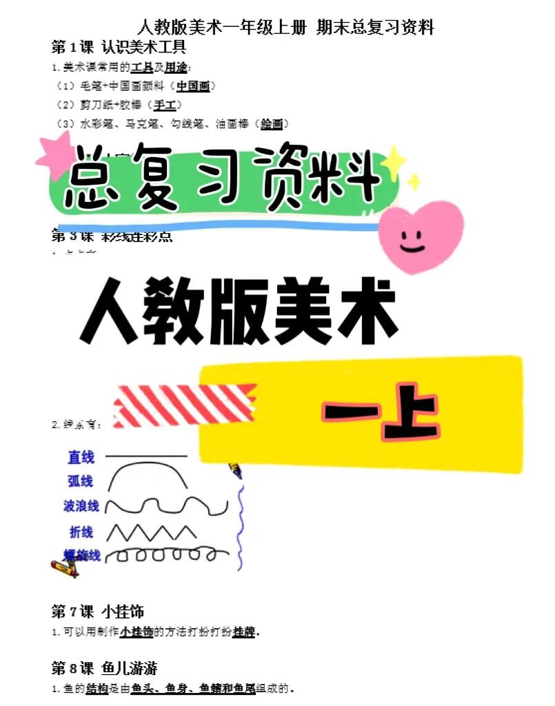 人教版美术一上｜总复习资料+练习卷+答案