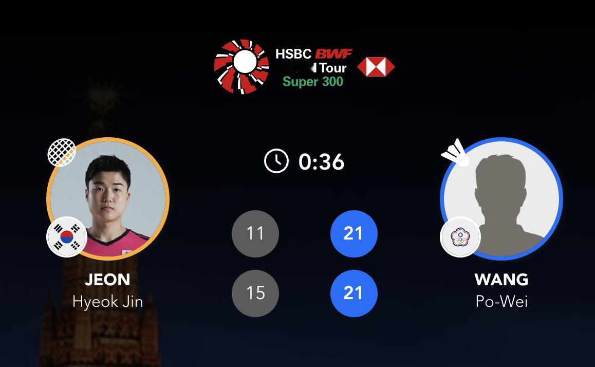 王柏崴 21-11、21-15 🇰🇷全奕陈#2024泰国羽毛球大师赛# ​​