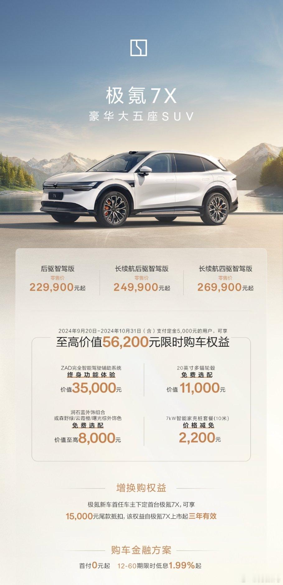 极氪7X价格来了，三个版本：后驱智驾版22.99万（605km)长续航后驱智驾版
