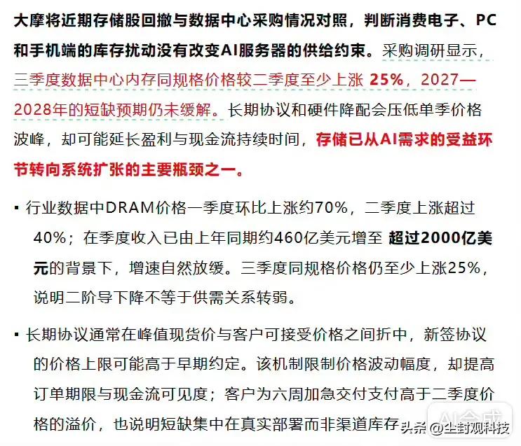 7月初的时候，到处都在说“存储过剩了、周期见顶了”；现在又开始说“存储依然是瓶颈