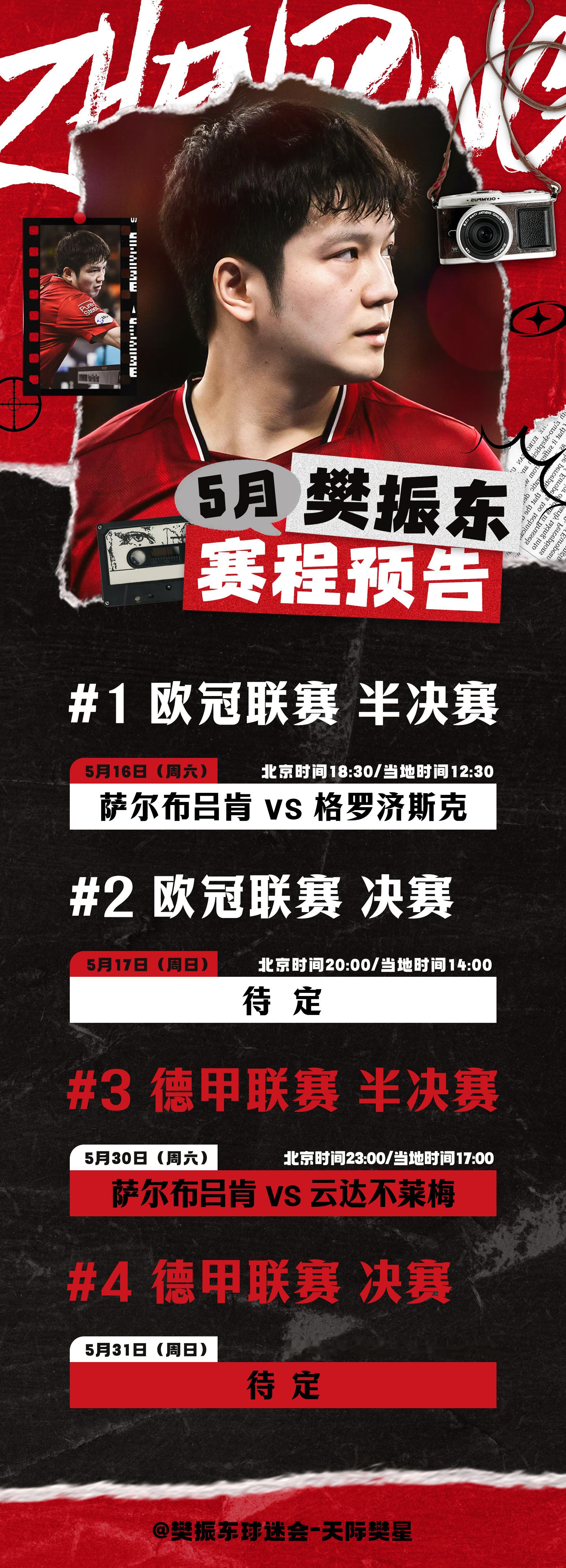 2025-2026德甲联赛2025-2026欧冠联赛【樊振东5月赛程】本月德甲联