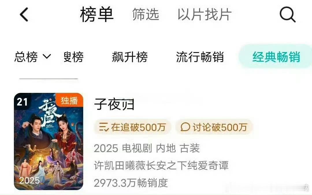 许凯和田曦薇《子夜归》拉新榜单爬至21位了，是不是那个猫公蛇公的，好不好看，老是