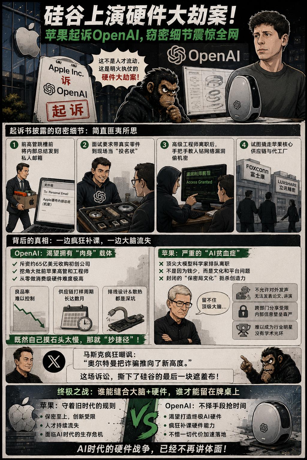 硅谷现在的戏，比好莱坞的商战片还要刺激
苹果一纸诉状把OpenAI告上了法庭，起