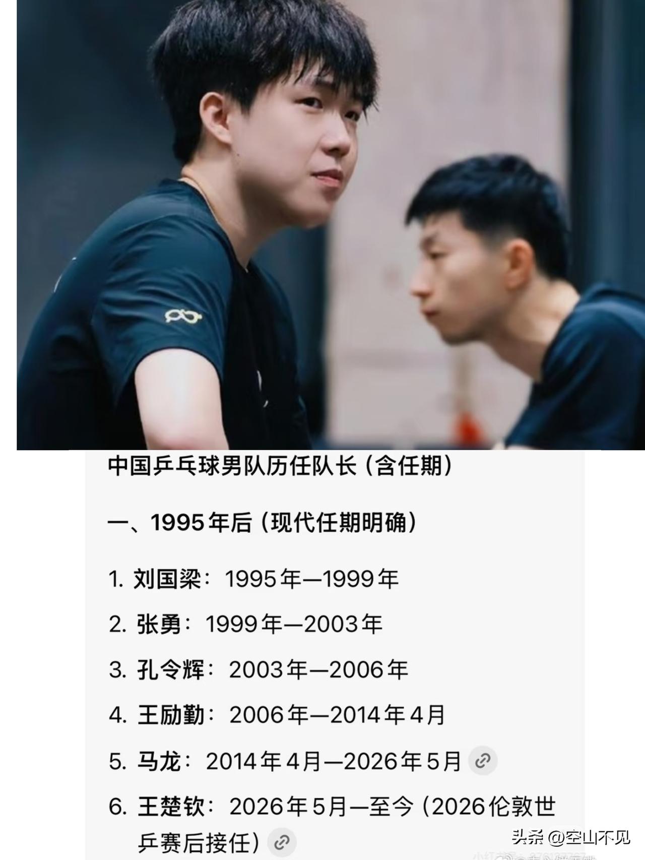 国乒男队历任队长
1.刘国梁（1995-1999）首位大满贯得主，前任中国乒协主