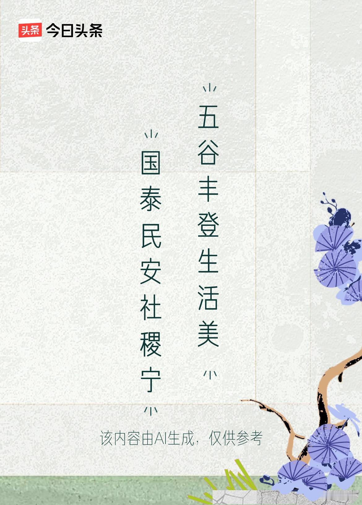 上联：国泰民安社稷宁
下联：五谷丰登生活美