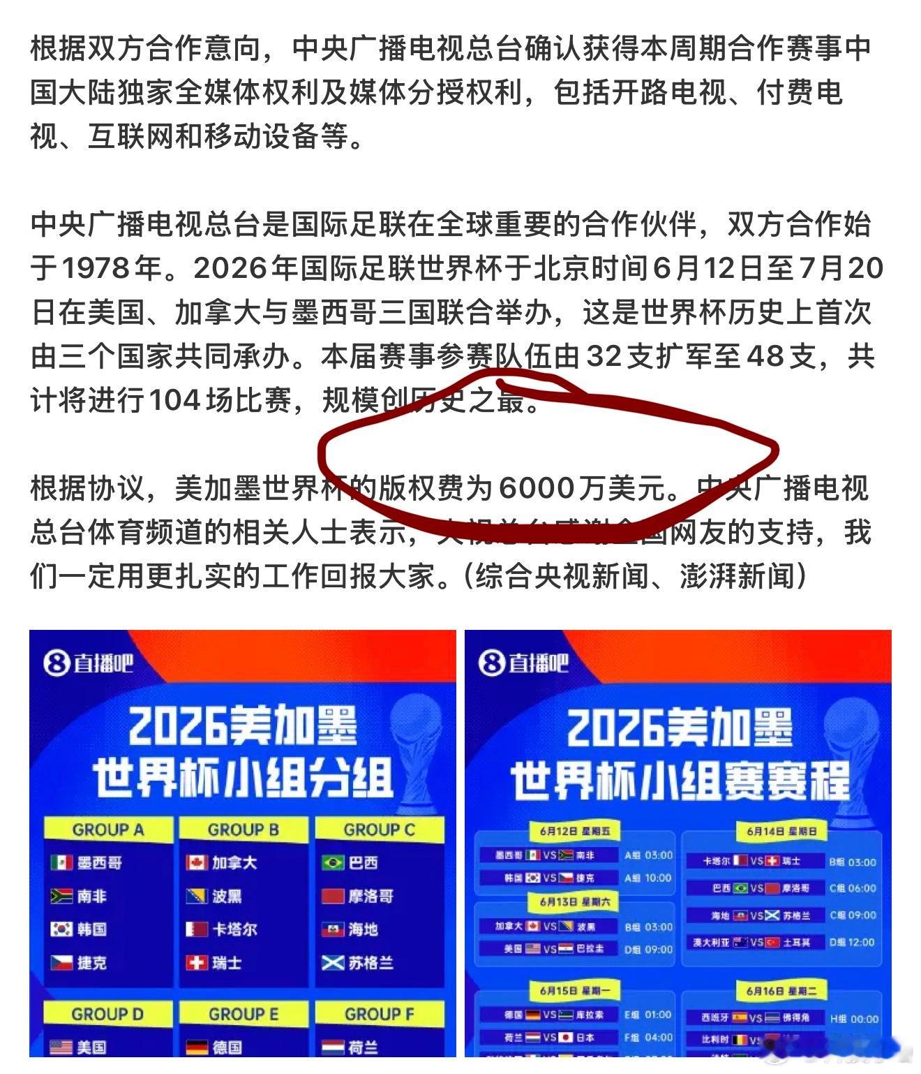 央视已获世界杯转播权央妈还是牛，从3亿砍刀6000万…最后不是因为国内大市场而妥