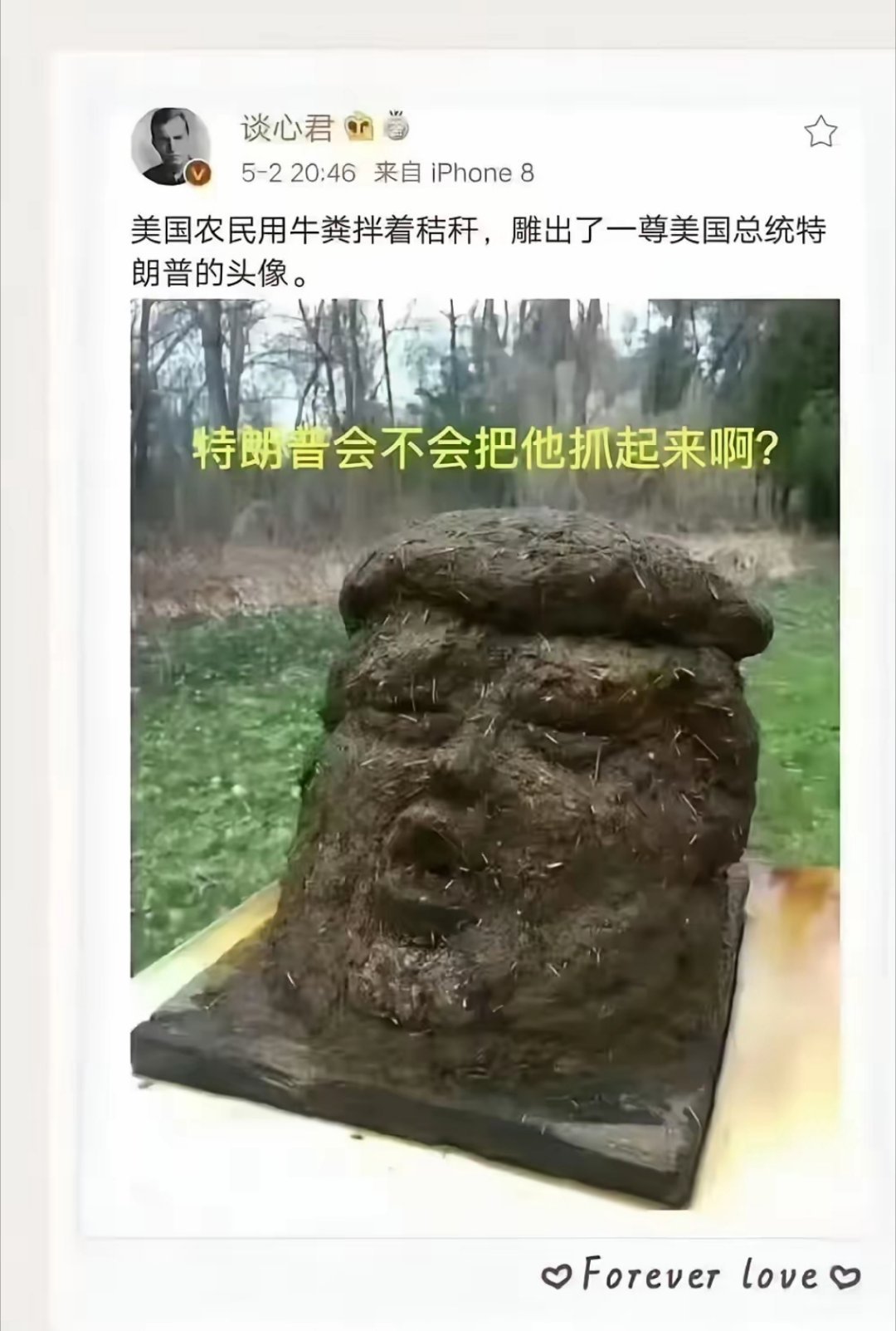 美国农民用牛粪雕出的总统像。 