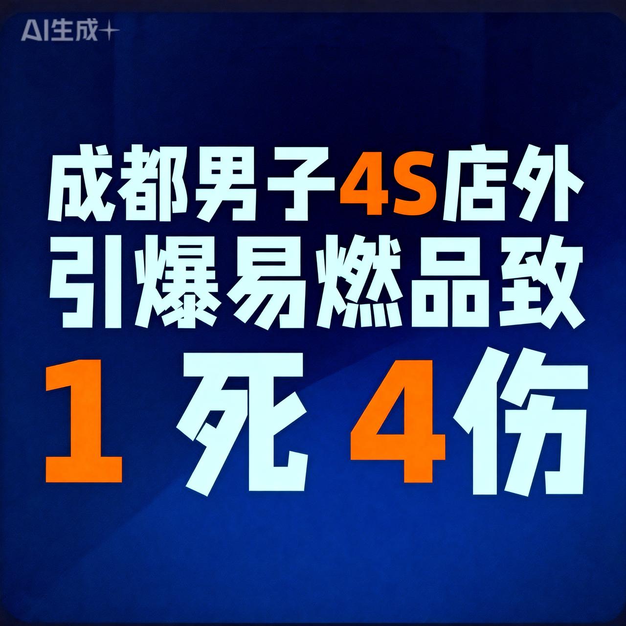 成都男子4 S店外引爆易燃品致1死4伤
今日下午，成都高新区一4S店外突发爆炸事