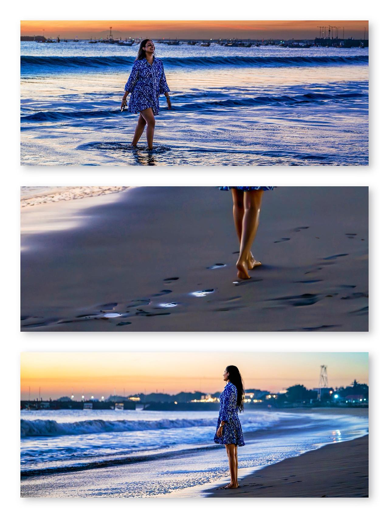 这位美女，把浪花穿在了身上…海边自由感 这是海边独有的氛围感 在海边等一场落日太