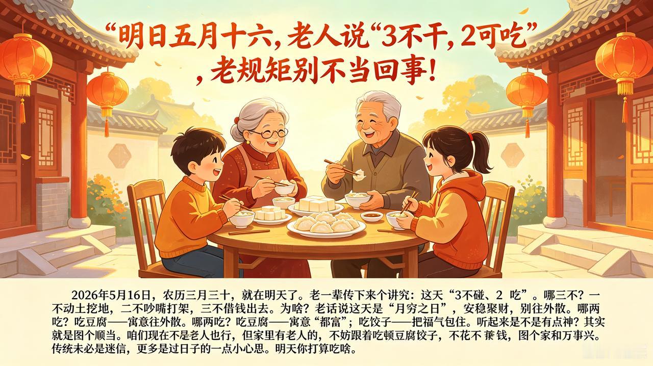 明日五月十六，老人说“3不干，2要吃”，老规矩别不当回事！

2026年5月16