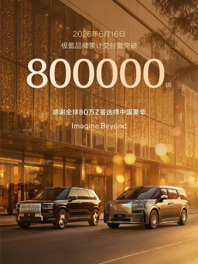 极氪累计交付突破80万辆。从2021年10月交付第一台001算起，不到5年。从5