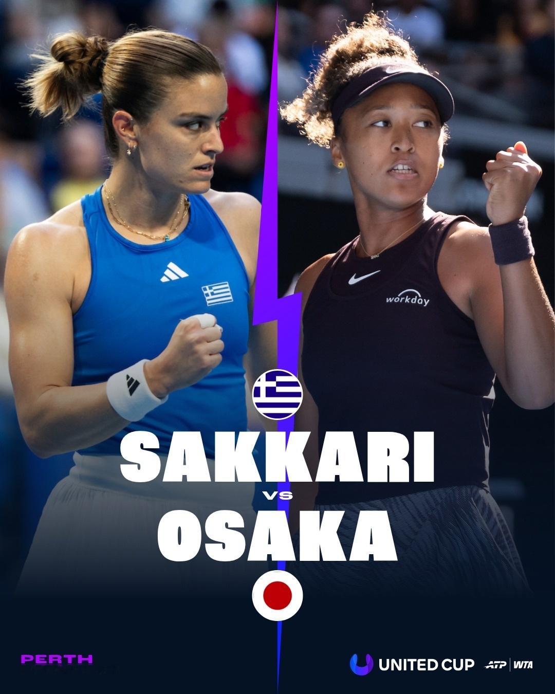 2026联合杯珀斯赛区E组萨卡里6-4 6-2完胜大坂直美西西帕斯也2:0击败日