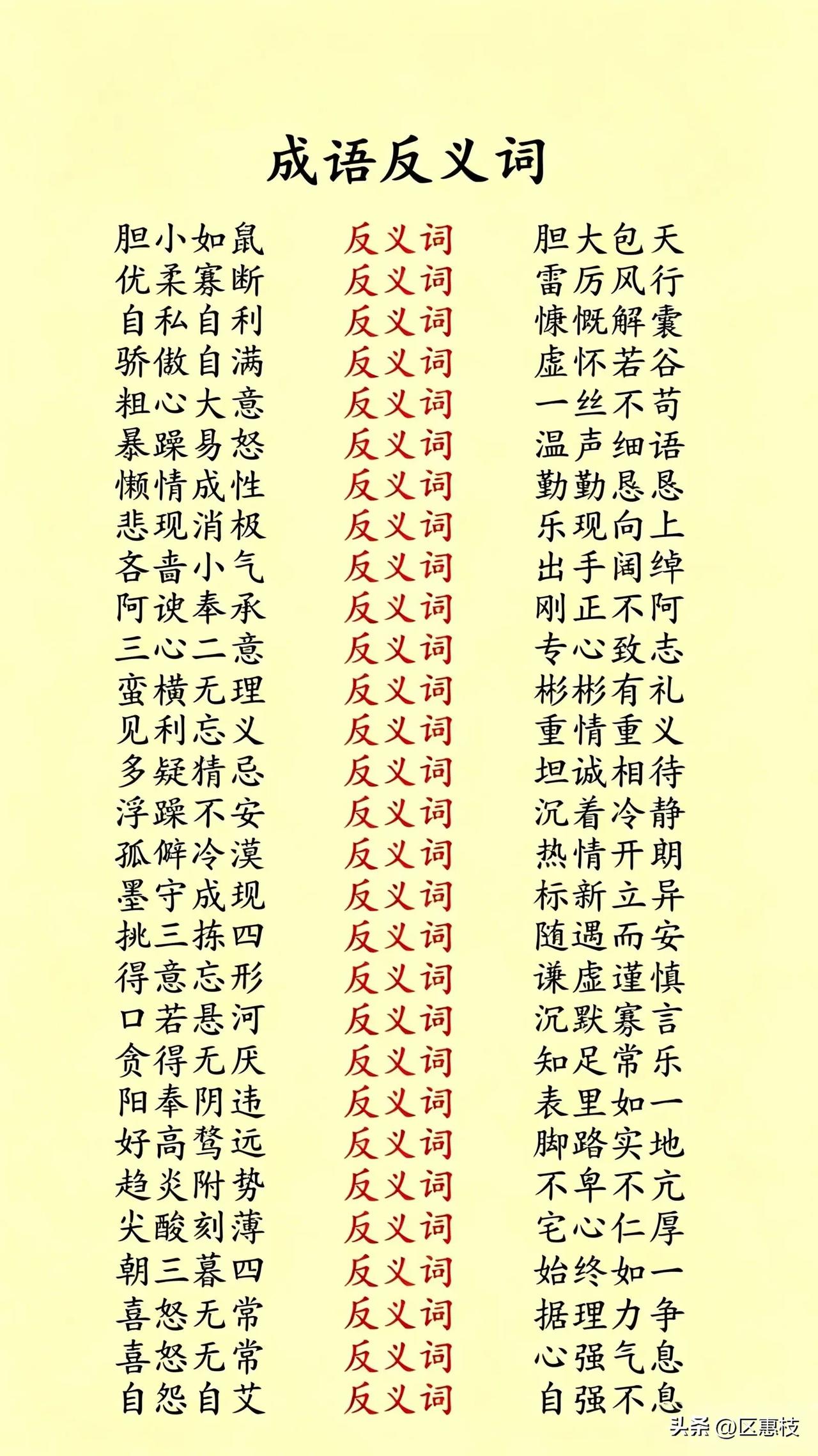 这张图列出了成语的反向意思。