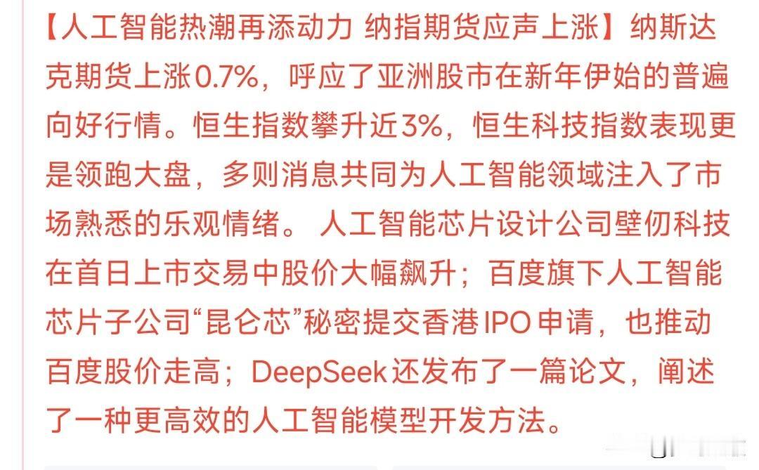 人工智能概念又爆了，A股节假日后开盘科技股稳了
今天恒生科技股指数又爆发了，目前