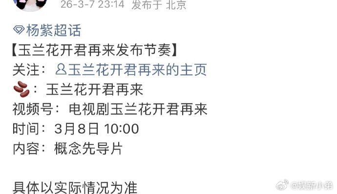 杨紫《玉兰花开君再来》明天有概念先导片