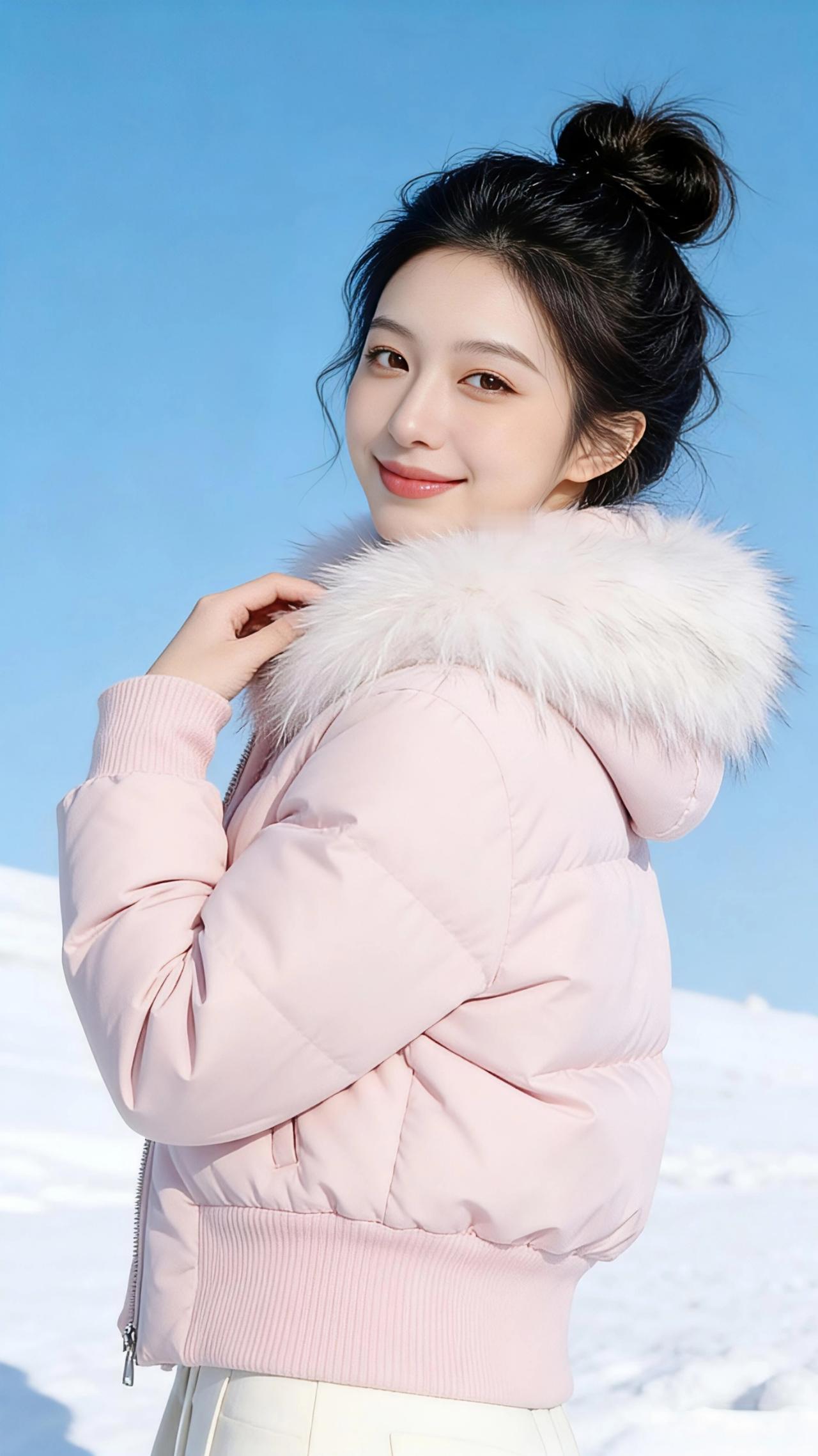 雪色里的粉樱
 
雪把天地揉成了一片干净的蓝，风掠过肩头时，带着滑雪场清冽的凉。