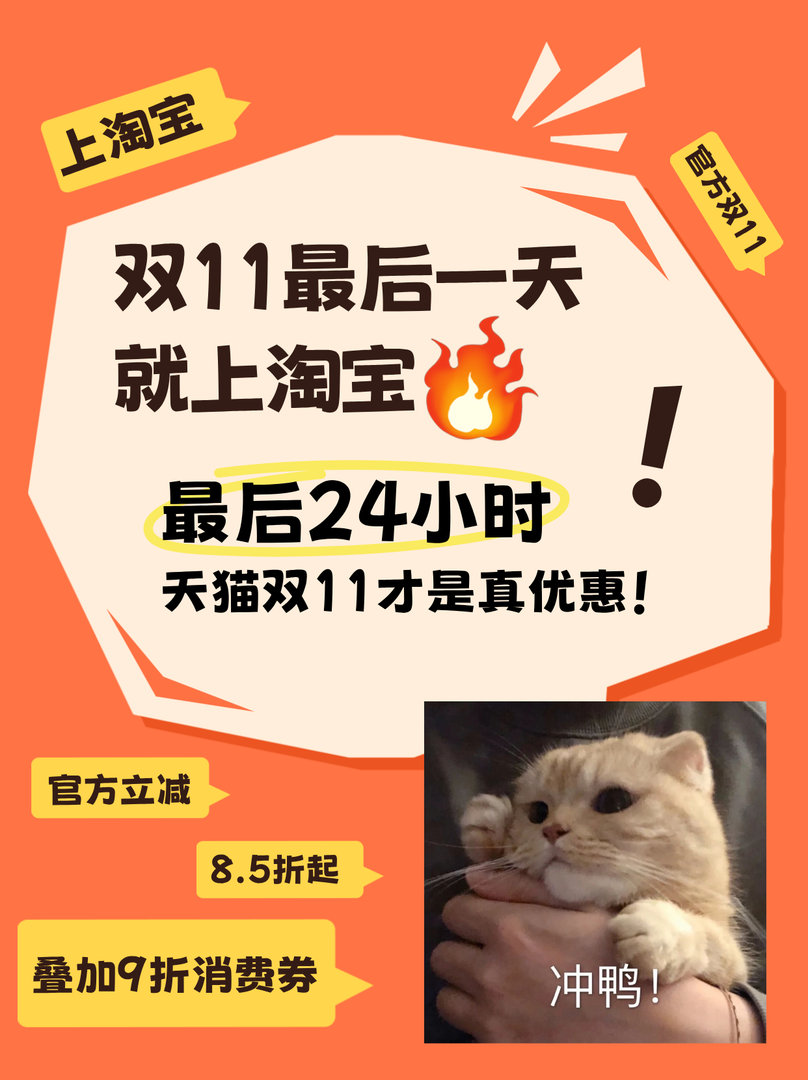 闺蜜疯狂喊我拼单，说天猫双 11 只剩最后一天！上淘宝官方立减 8.5 折起叠 
