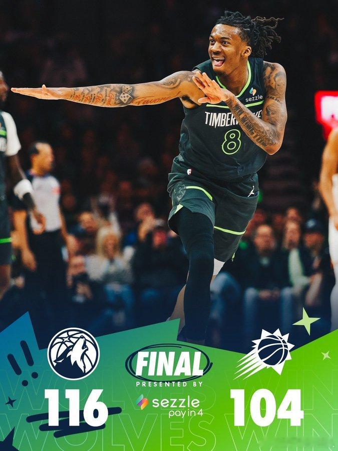 森林狼战胜太阳 森林狼116-104战胜太阳，森林狼方面兰德尔32分7板2助2断