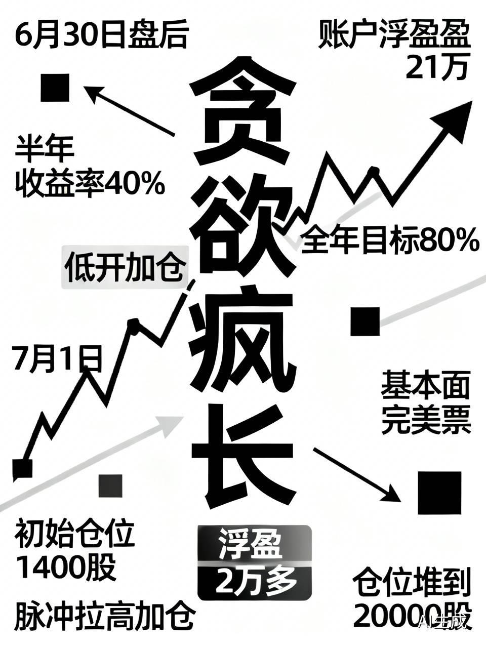 6月30日盘后，我账户浮盈21万，半年收益率刚过40%。心里那点贪欲，像野草一样