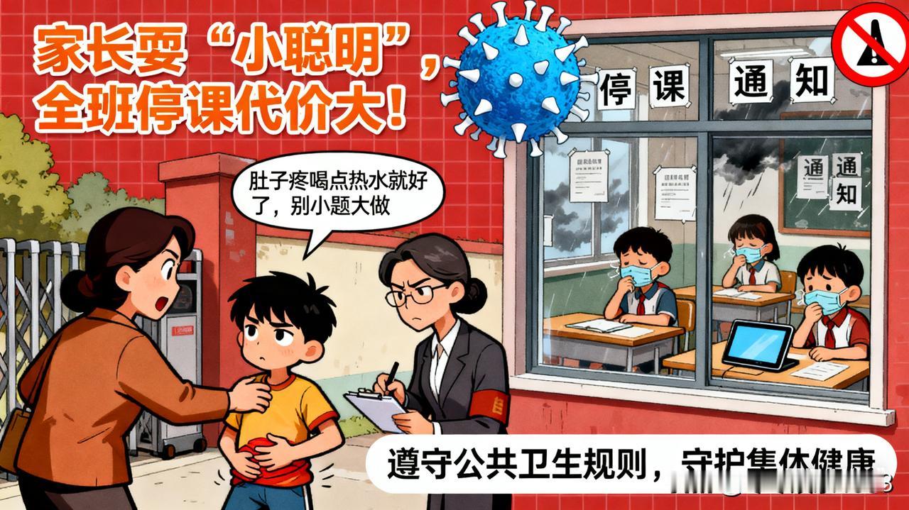 家长耍 “小聪明”，全班停课代价大！
有位家长，孩子得了甲流，却对老师称肚子疼。