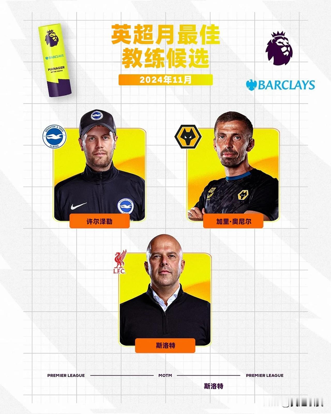 Barclays 英超11月最佳教练候选名单公布，你认为谁是最佳？

🌊许尔泽