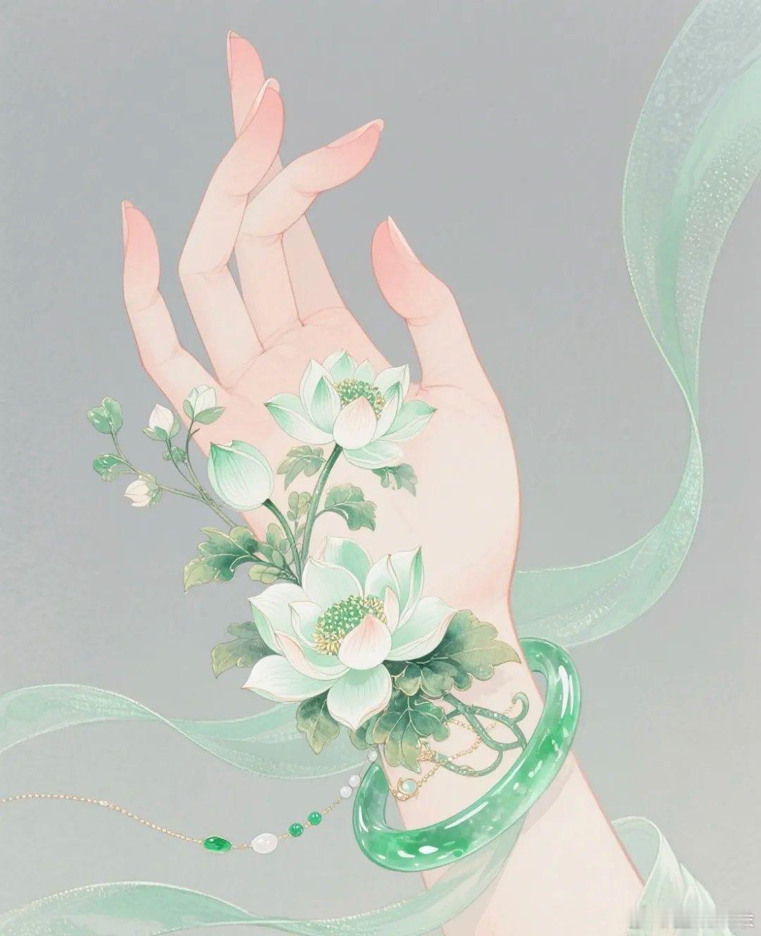 "玉手粘花，福禄满溢，荷荷美美" ... 招财好运头像 