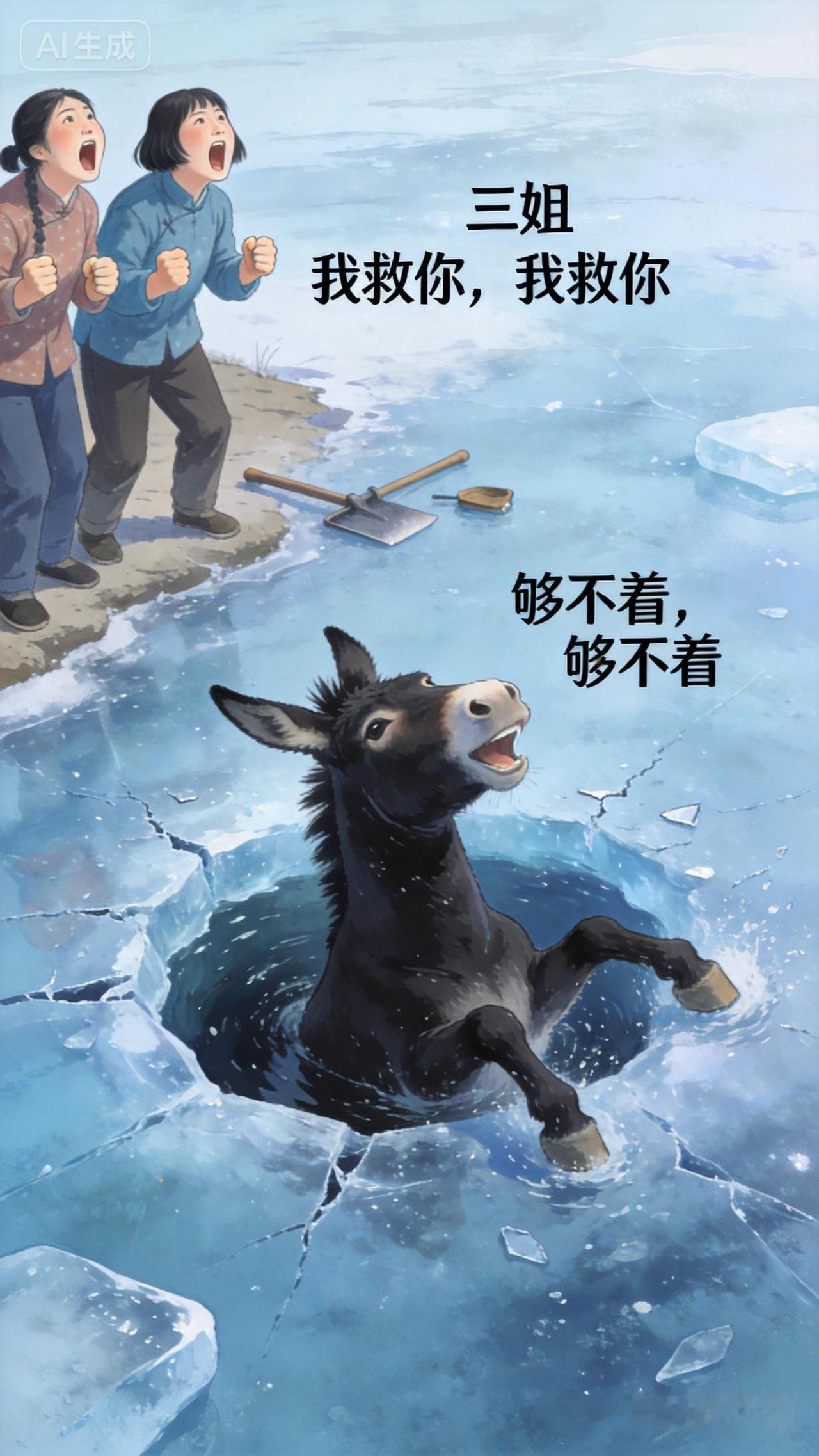 犟驴找三姐要草吃，结果掉冰窟窿！笑不活了

家人们，今天讲个又逗又气人的段子——