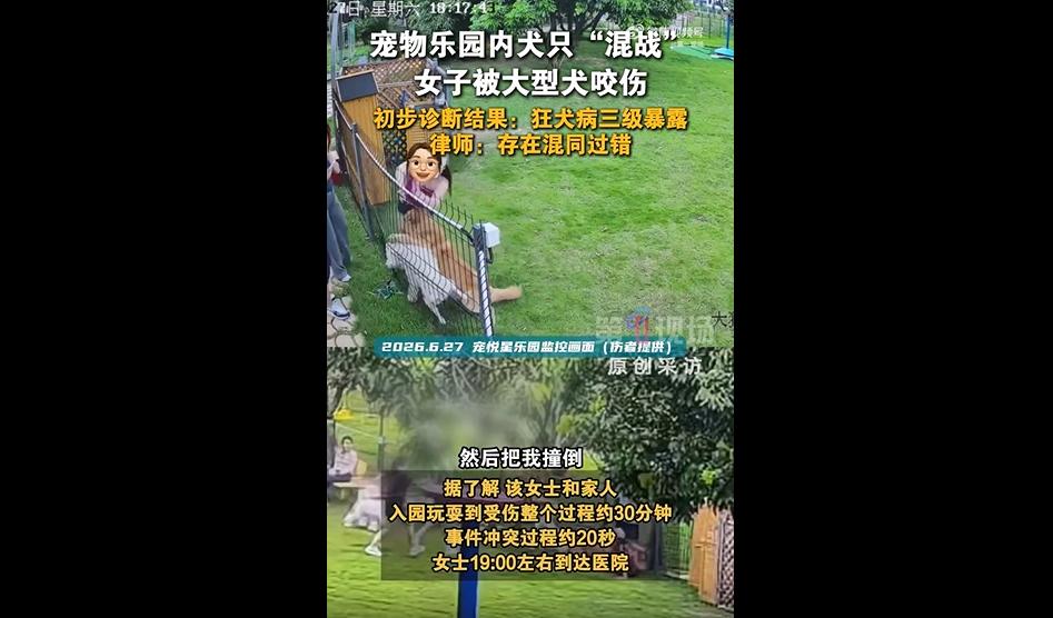 宠物乐园瞬间变成了伤人现场！
本来是带着宠物休闲放松，谁料变成一场终身噩梦。
一