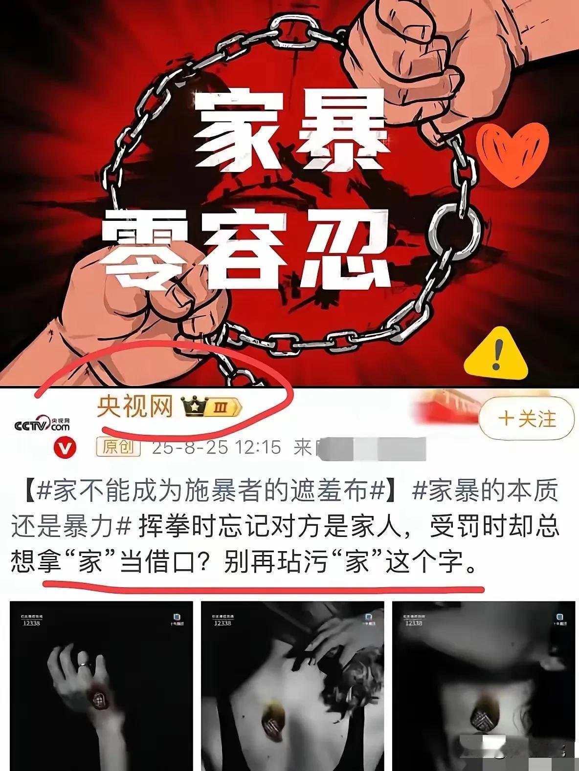 央视发声了！
家暴零容忍！
如果不严惩，谁还敢让女儿走进婚姻殿堂！

央视的发声