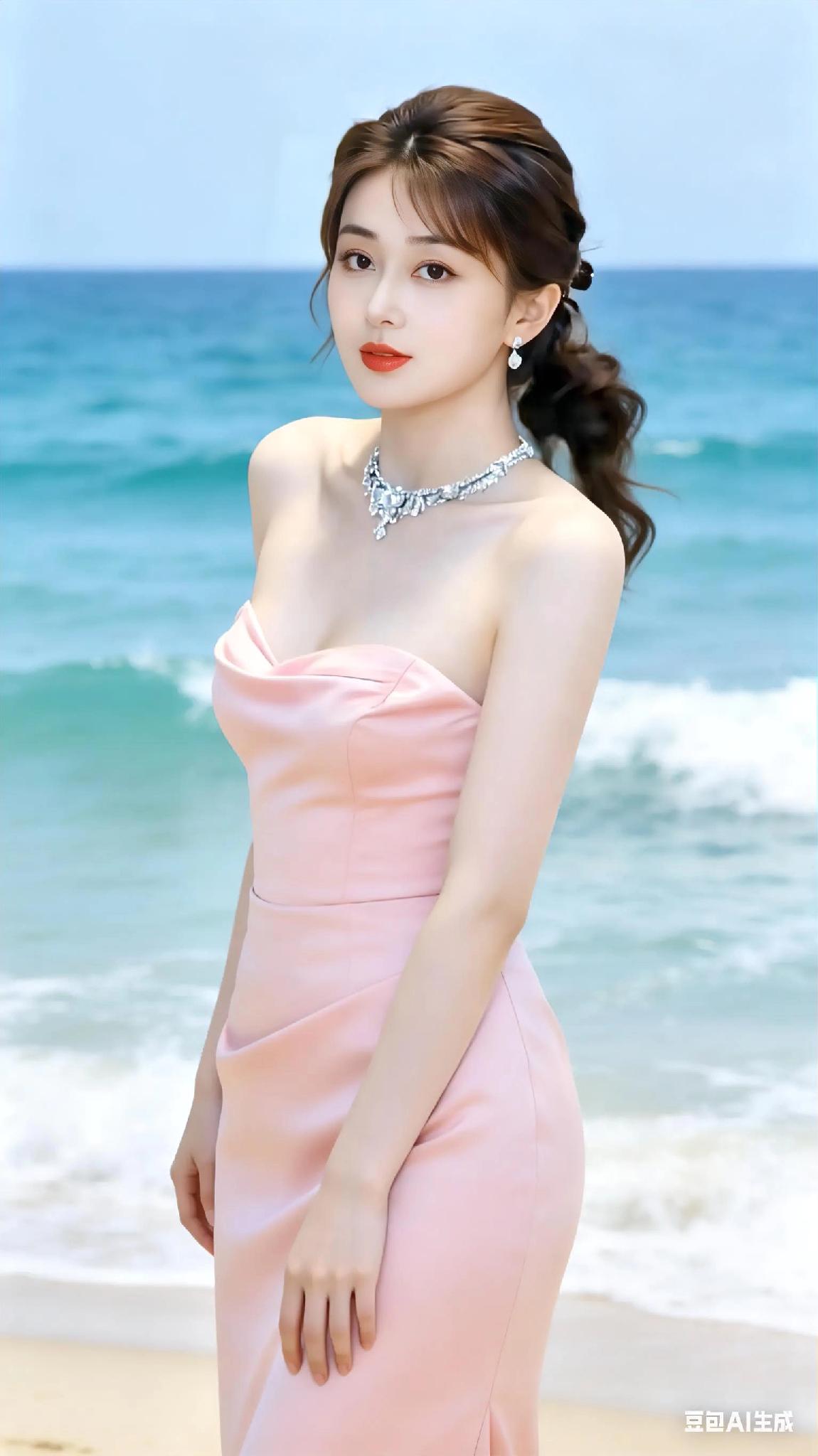 海边度假风，粉色礼服，闪耀项链，优雅迷人
美丽动人 
淡粉色礼服 
粉色公主礼服