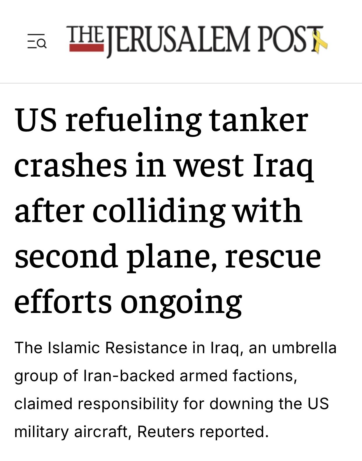 以媒：美军加油机坠毁细节

以色列《耶路撒冷邮报》官网3月13日报道：美国中央司