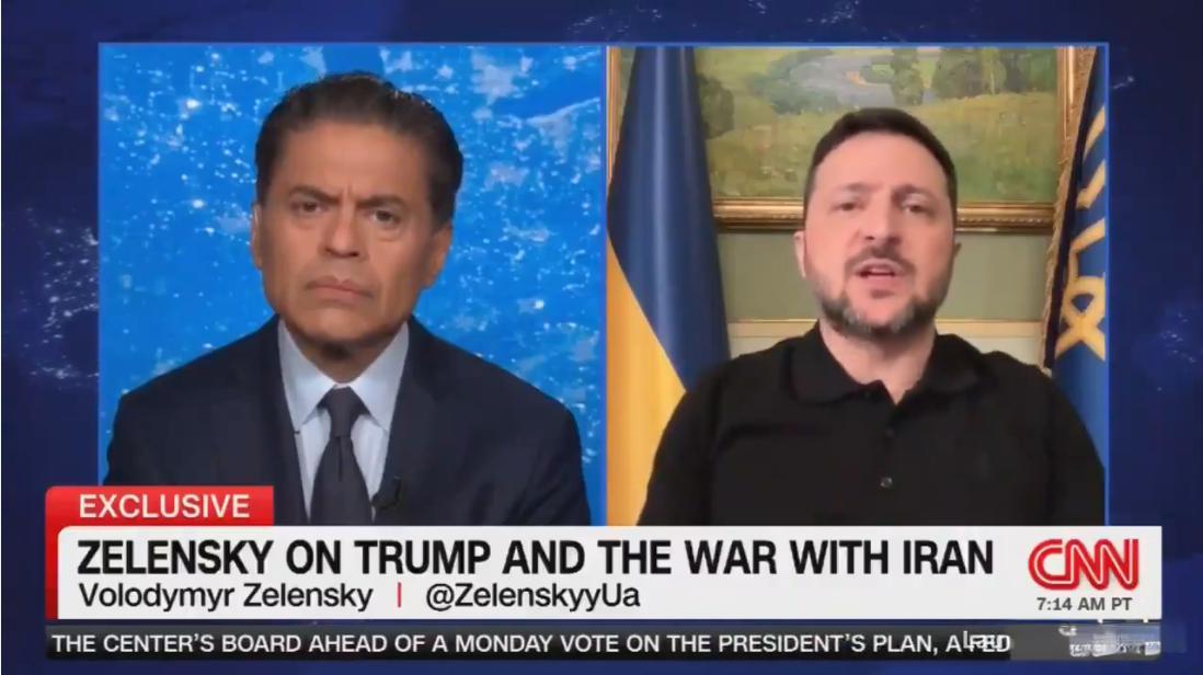 泽连斯基接受CNN知名主持人扎卡里亚采访时表达了担忧：美国人无疑更专注于中东，乌