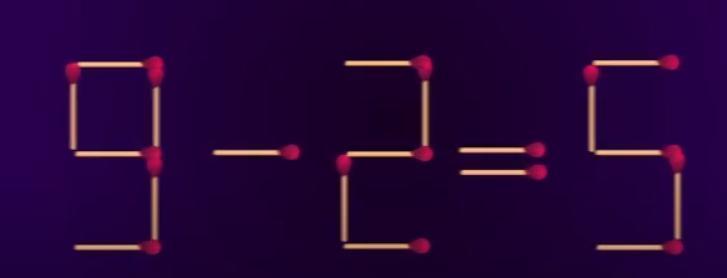 由火柴棍搭成的等式“9 - 2 = 5”明显不成立！现在开启64秒限时挑战——*