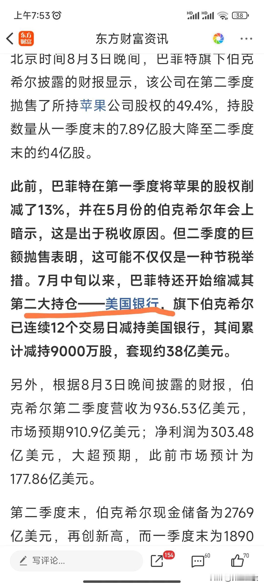 巴萍特疯狂减持苹果，大有山雨欲来风满楼之势，同时他的第二大重仓股美国银行也招到抛