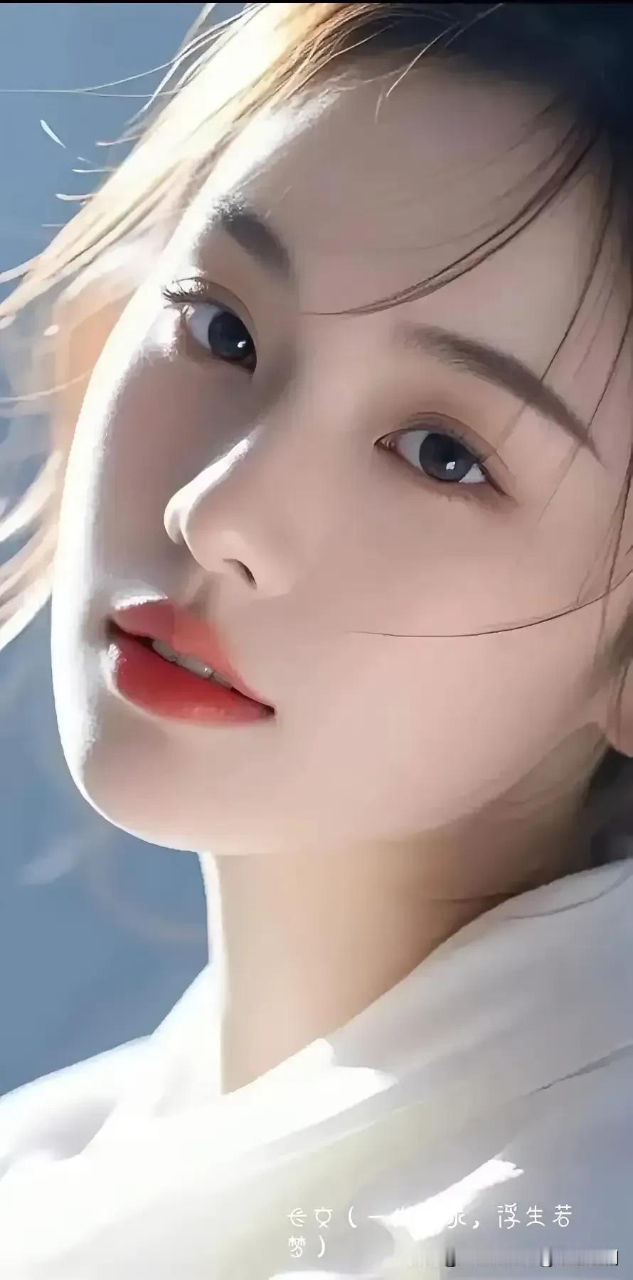 风把碎发揉进光里，白衫裹着软乎乎的暖。唇色轻扬时，连空气都浸了点清透的甜。
 