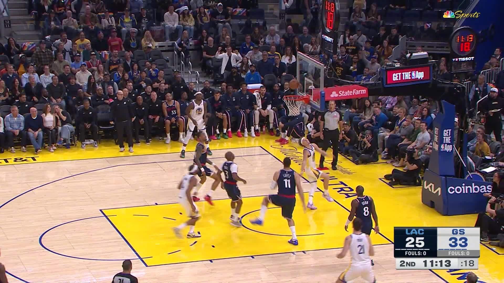 波齐姆斯基大帽保罗，抢断后两分入账✌️勇士35:25快船。快船vs勇士 ​​​