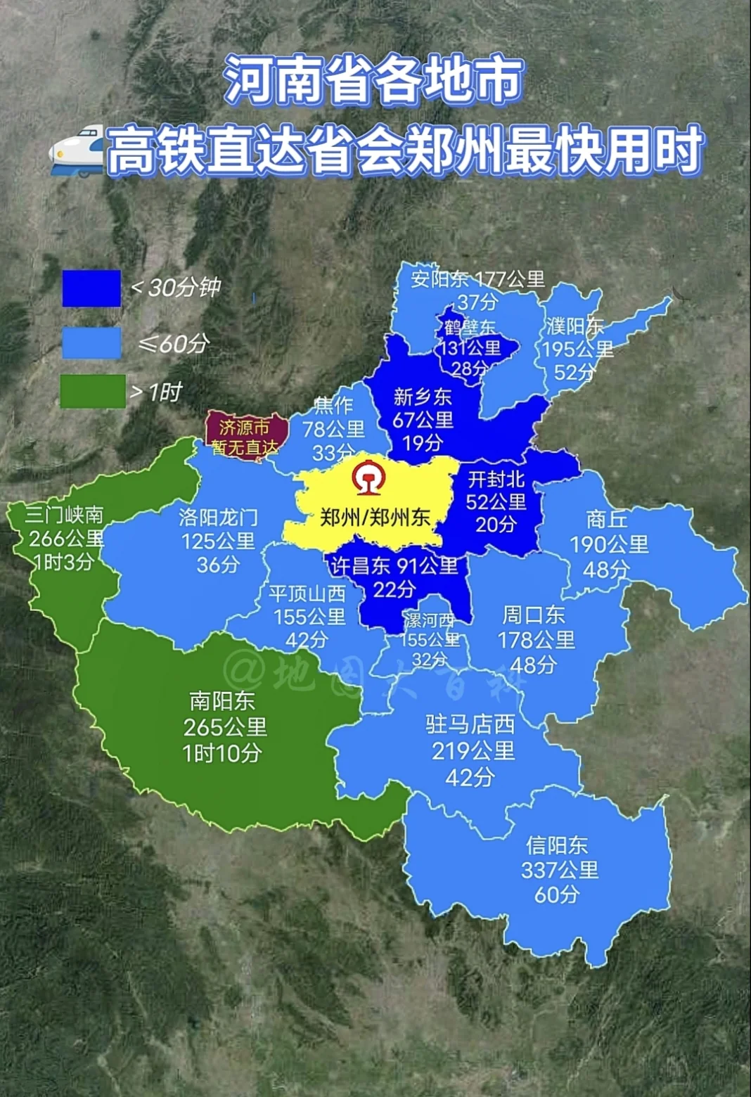 河南各地市高铁直达去往省会郑州最快用时，不得不说郑州的米字型高铁网确实...