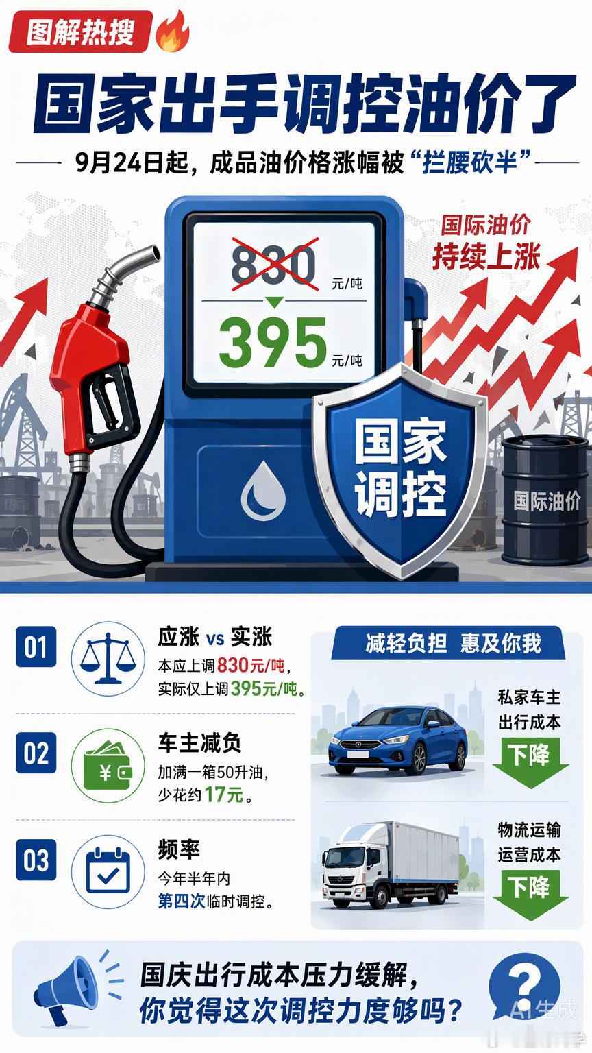 9月24日这次油价调整，国家再次启动了临时调控机制。按现行成品油价格机制计算，本