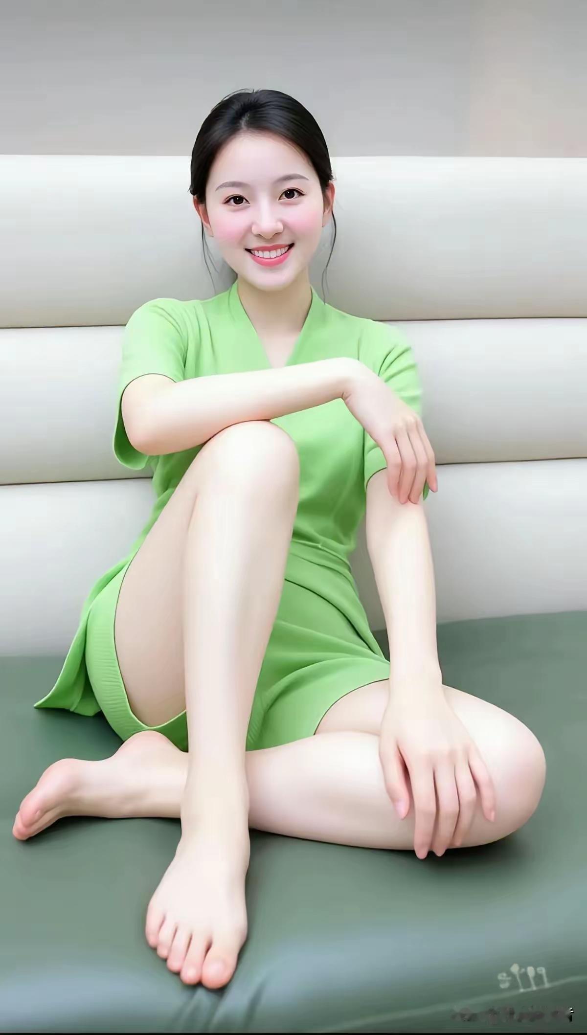 闲坐沙发上，
舒心自在时。
一身清浅绿，
含笑享安怡。
 
AI人像