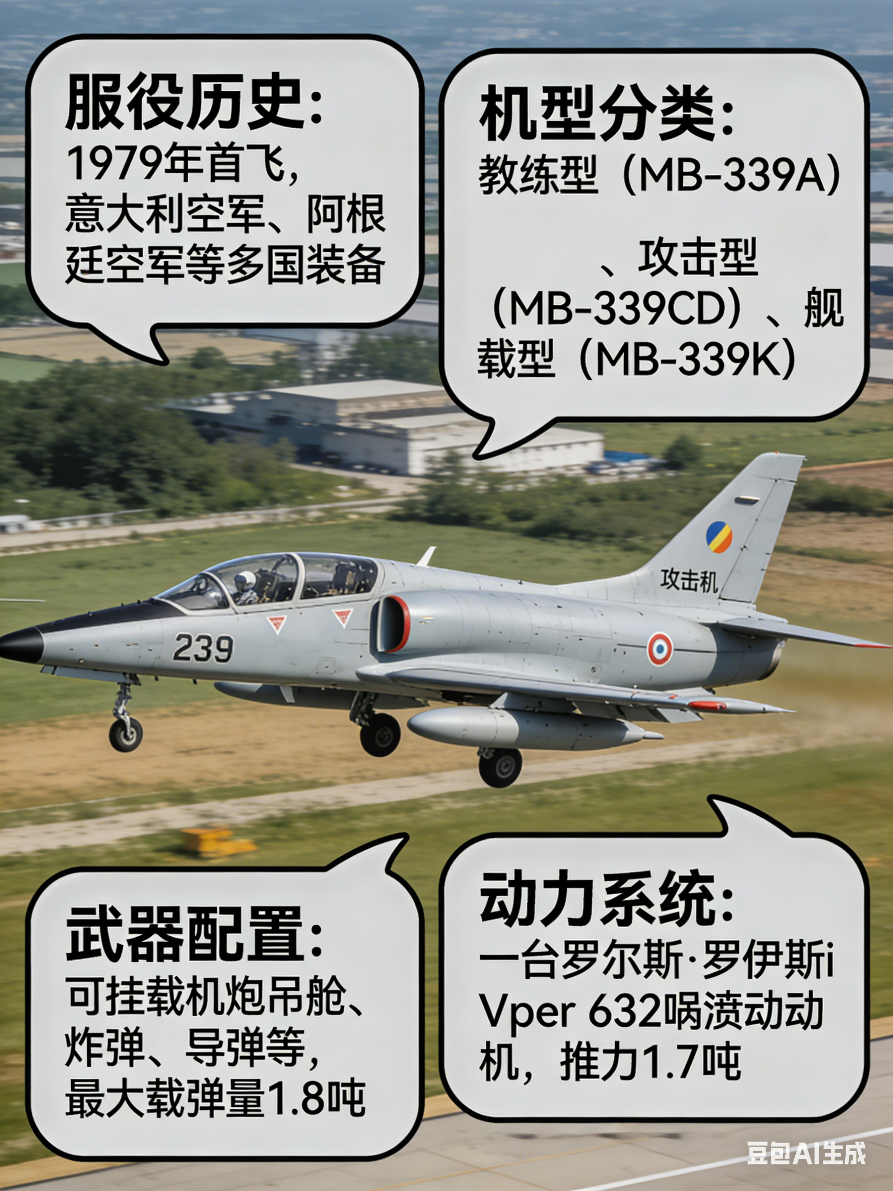 军事ai新视野 意大利MB-339教练/攻击机MB-339是意大利马基飞机公司为