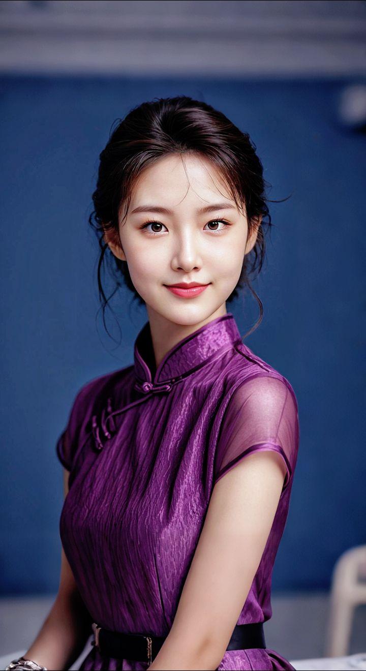 AI扩图 AI紫裙旗袍韵