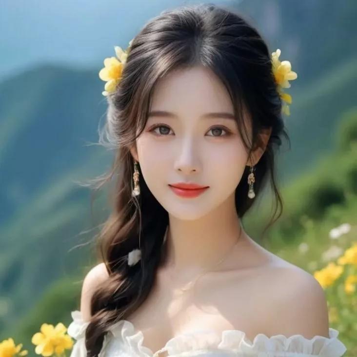 少女在花海中绽放，自然美与优雅并存。自然清新美少女 海边花海少女 花海少女照 蓝